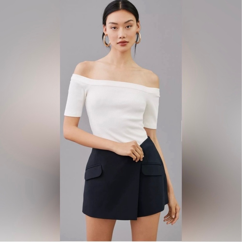 Anthropologie Maeve Tailored Skort Wrap Front Side Zip‎ Mini Pocket Navy Blue 4